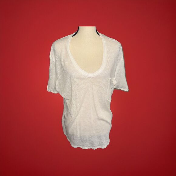 Free People We Are Free All We Need Tee XS NWT Oversized Linen Cotton V Neck - Picture 5 of 11